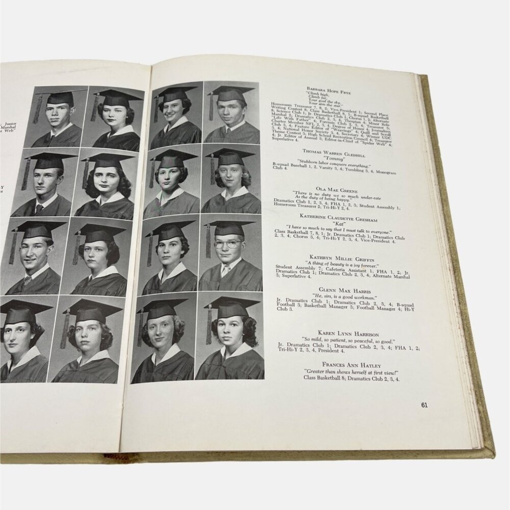 Vintage 1952 The Spider Web Yearbook Concord High School NC w/ 40th Reunion Info - Picture 6 of 10
